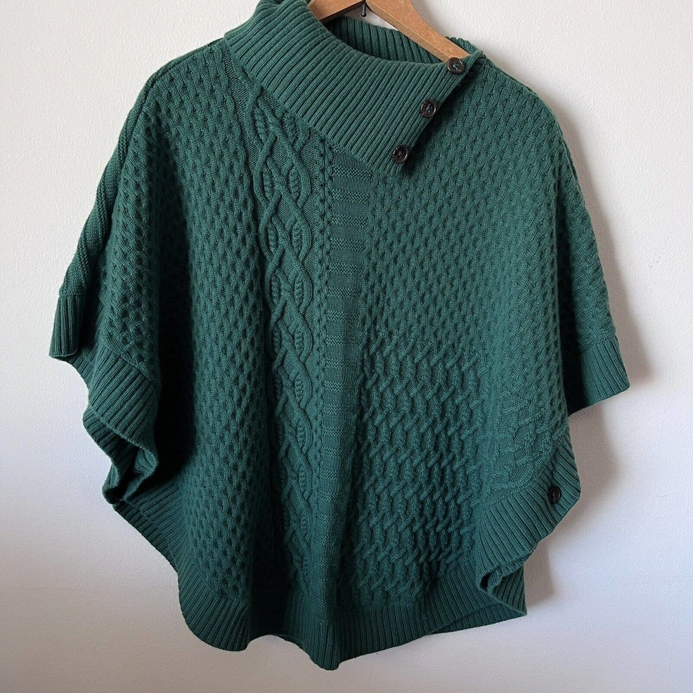 Talbots Green Lambswool Blend Cable Knit Cape Poncho Sweater Womens Small S